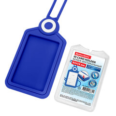 Бейдж вертикальный для пропуска и ID-карт, СИЛИКОНОВЫЙ, 85&times;54 мм, шнурок 42 см, синий, BRAUBERG, 238902