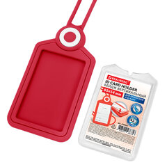 Бейдж вертикальный для пропуска и ID-карт, СИЛИКОНОВЫЙ, 85&times;54 мм, шнурок 42 см, красный, BRAUBERG, 238903