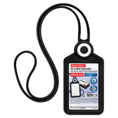 Бейдж вертикальный для пропуска и ID-карт, СИЛИКОНОВЫЙ, 85&times;54 мм, шнурок 42 см, черный, BRAUBERG, 238904