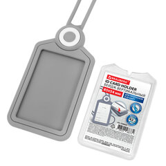 Бейдж вертикальный для пропуска и ID-карт, СИЛИКОНОВЫЙ, 85&times;54 мм, шнурок 42 см, серый, BRAUBERG, 238905