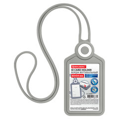 Бейдж вертикальный для пропуска и ID-карт, СИЛИКОНОВЫЙ, 85&times;54 мм, шнурок 42 см, серый, BRAUBERG, 238905