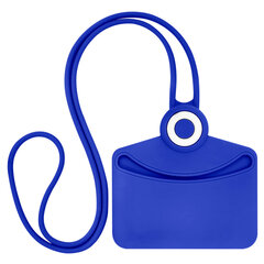 Бейдж горизонтальный для пропуска и ID-карт, СИЛИКОНОВЫЙ, 54&times;85 мм, шнурок 42 см, синий, BRAUBERG, 238906