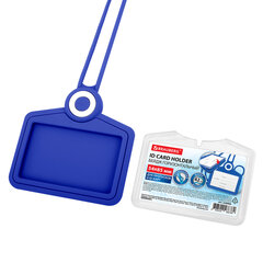 Бейдж горизонтальный для пропуска и ID-карт, СИЛИКОНОВЫЙ, 54&times;85 мм, шнурок 42 см, синий, BRAUBERG, 238906