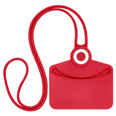 Бейдж горизонтальный для пропуска и ID-карт, СИЛИКОНОВЫЙ, 54&times;85 мм, шнурок 42 см, красный BRAUBERG, 238907