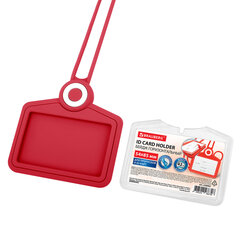 Бейдж горизонтальный для пропуска и ID-карт, СИЛИКОНОВЫЙ, 54&times;85 мм, шнурок 42 см, красный BRAUBERG, 238907