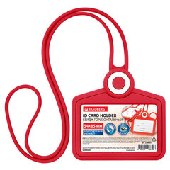 Бейдж горизонтальный для пропуска и ID-карт, СИЛИКОНОВЫЙ, 54&times;85 мм, шнурок 42 см, красный BRAUBERG, 238907