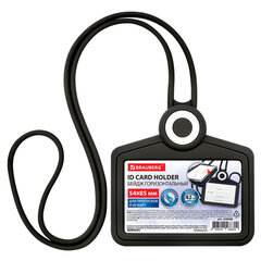 Бейдж горизонтальный для пропуска и ID-карт, СИЛИКОНОВЫЙ, 54&times;85 мм, шнурок 42 см, черный, BRAUBERG, 238908
