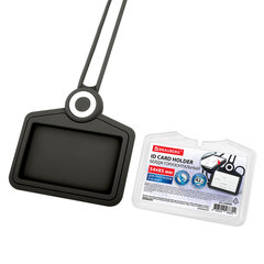 Бейдж горизонтальный для пропуска и ID-карт, СИЛИКОНОВЫЙ, 54&times;85 мм, шнурок 42 см, черный, BRAUBERG, 238908