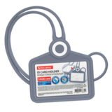 Бейдж горизонтальный для пропуска и ID-карт, СИЛИКОНОВЫЙ, 54х85 мм, шнурок 42 см, серый, BRAUBERG, 238909