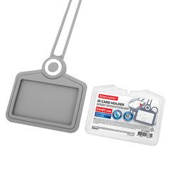 Бейдж горизонтальный для пропуска и ID-карт, СИЛИКОНОВЫЙ, 54&times;85 мм, шнурок 42 см, серый, BRAUBERG, 238909