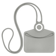 Бейдж горизонтальный для пропуска и ID-карт, СИЛИКОНОВЫЙ, 54&times;85 мм, шнурок 42 см, серый, BRAUBERG, 238909