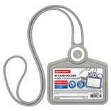 Бейдж горизонтальный для пропуска и ID-карт, СИЛИКОНОВЫЙ, 54х85 мм, шнурок 42 см, серый, BRAUBERG, 238909