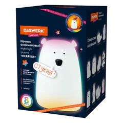 Ночник силиконовый LED &laquo;Медведь&raquo; 111&times;111&times;160 мм, белый свет/<wbr/>RGB, таймер, USB, аккумулятор 1200 мАч, DASWERK (ДАСВЕРК), 238938