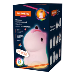 Ночник силиконовый LED &laquo;Единорог&raquo; 101&times;120&times;173 мм, белый свет/<wbr/>RGB, таймер, USB, аккумулятор 1200 мАч, DASWERK (ДАСВЕРК), 238941