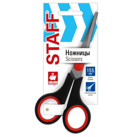 Ножницы 155 мм, бюджет, резиновые вставки, черно-красные, STAFF ECO, 238943 - фото 2