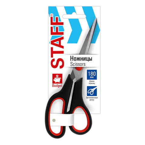 Ножницы 180 мм, бюджет, резиновые вставки, черно-красные, STAFF ECO, 238944 - фото 2