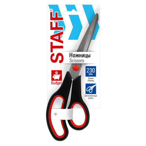 Ножницы 230 мм, бюджет, резиновые вставки, черно-красные, STAFF ECO, 238946 - фото 2