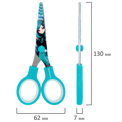 Ножницы 130 мм мятные, с цветной печатью "Аниме", BRAUBERG ANIME, 238956