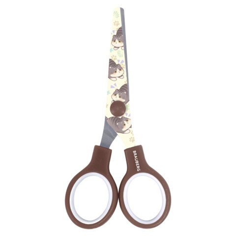 Ножницы 130 мм, коричневые, с цветной печатью "Милые котики", BRAUBERG CUTE CATS, 238957