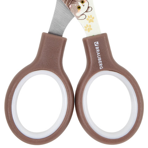Ножницы 130 мм коричневые, с цветной печатью "Милые котики", BRAUBERG CUTE CATS, 238957