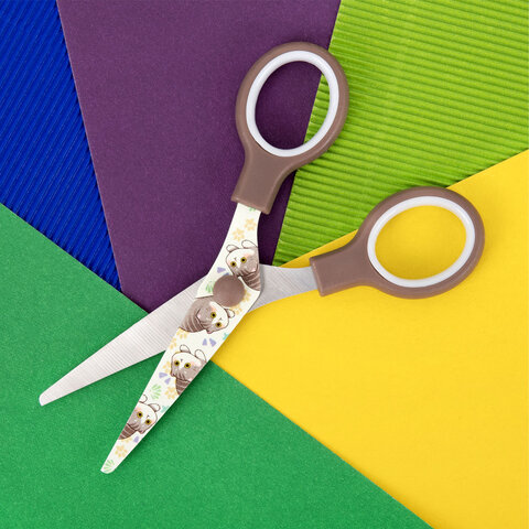 Ножницы 130 мм коричневые, с цветной печатью "Милые котики", BRAUBERG CUTE CATS, 238957