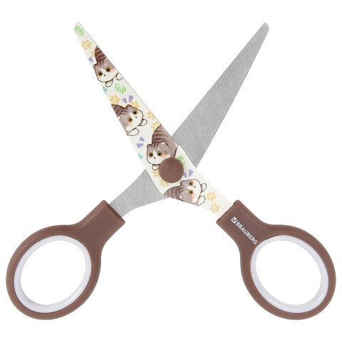 Ножницы 130 мм коричневые, с цветной печатью "Милые котики", BRAUBERG CUTE CATS, 238957