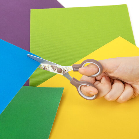 Ножницы 130 мм коричневые, с цветной печатью "Милые котики", BRAUBERG CUTE CATS, 238957