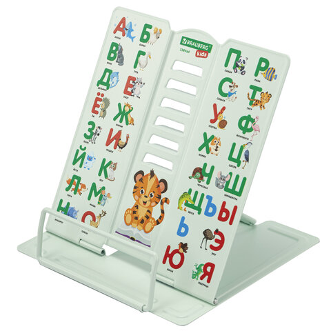 Подставка для книг BRAUBERG KIDS mini, "Animals", с алфавитом, регулируемый угол наклона, металлическая, 238965