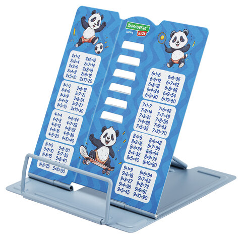 Подставка для книг и учебников BRAUBERG KIDS mini "Panda" с таблицей умножения, регулируемый угол наклона, металлическая, 238975