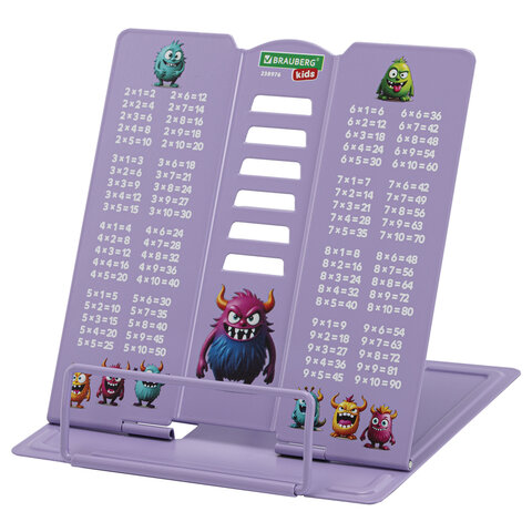 Подставка для книг и учебников BRAUBERG KIDS mini "Monsters" с таблицей умножения, регулируемый угол наклона, металлическая, 238976