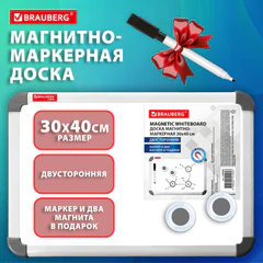 Доска магнитно-маркерная двусторонняя 30&times;40 см, с маркером и 2 магнитами, BRAUBERG, 238989