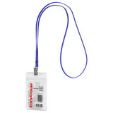 Бейдж вертикальный ERICH KRAUSE (62х91 мм), корпус прозрачный, цвет ленты синий, 63711