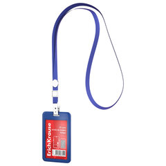 Бейдж вертикальный ERICH KRAUSE (54х85 мм), корпус синий, цвет ленты синий, слайдер, 63740