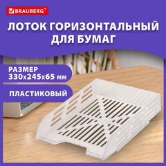 Лоток горизонтальный для бумаг BRAUBERG ECO, 330х245х65 мм, сетчатый, прозрачный, 239013