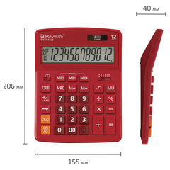 Калькулятор настольный BRAUBERG EXTRA-12-WR (206&times;155 мм), 12 разрядов, двойное питание, БОРДОВЫЙ, 250484