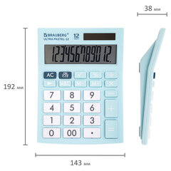 Калькулятор настольный BRAUBERG ULTRA PASTEL-12-LB (192&times;143 мм), 12 разрядов, двойное питание, ГОЛУБОЙ, 250502