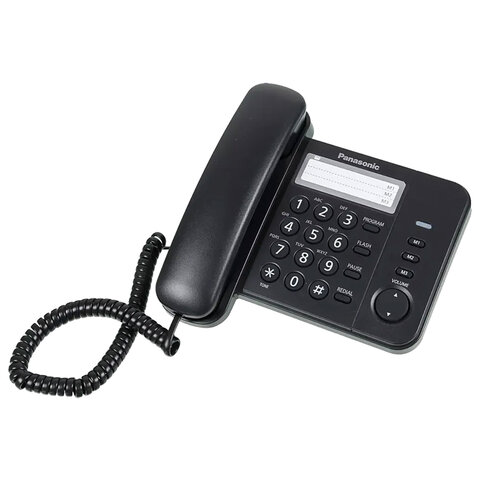 Телефон PANASONIC KX-TS2352RUB, черный, память 3 номера, повторный набор, тональный / импульсный режим, индикатор вызова