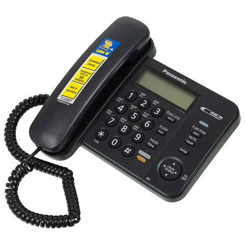 Телефон PANASONIC KX-TS2358RUB, черный, память 50 номеров, АОН, спикерфон, ЖК дисплей с часами, тональный / импульсный режим
