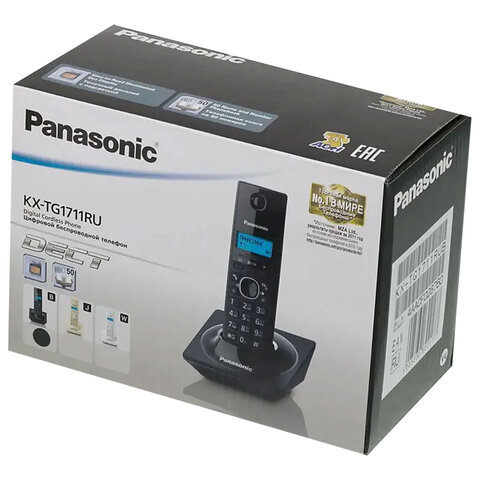 Радиотелефон PANASONIC KX-TG1711RUB, память на 50 номеров, АОН, повтор, часы/будильник, чёрный - фото 5