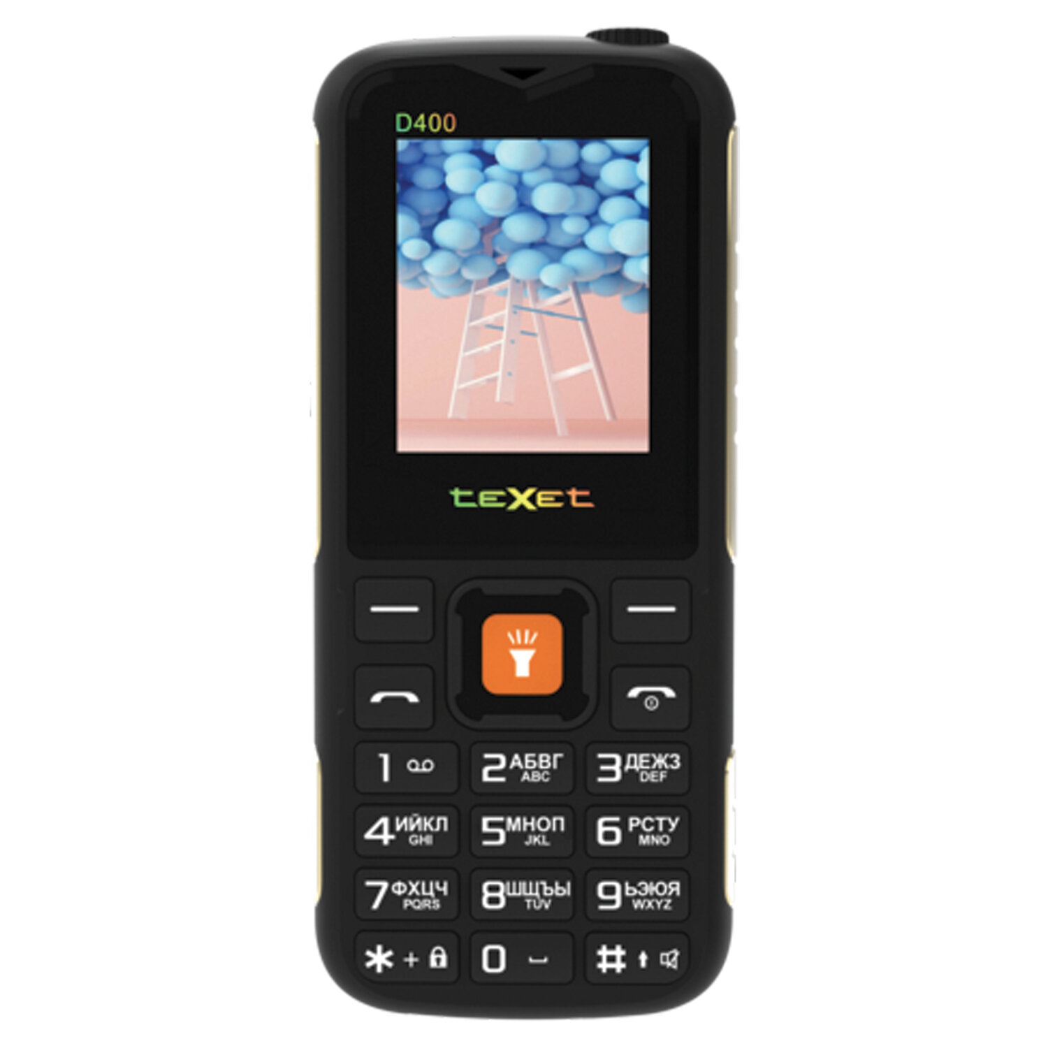 Телефон мобильный TEXET TM-D400, 2 SIM, 1,77", 32 Мб, microSD, FM, MP3, IP54, фонарик, черный