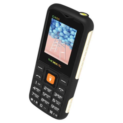 Телефон мобильный TEXET TM-D400, 2 SIM, 1,77", 32Мб, microSD, FM, MP3, IP54, фонарик, черный