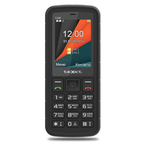 Телефон мобильный TEXET TM-524R, 2 SIM, 2,4", microSD, FM, MP3, IP69K, фонарик, черный