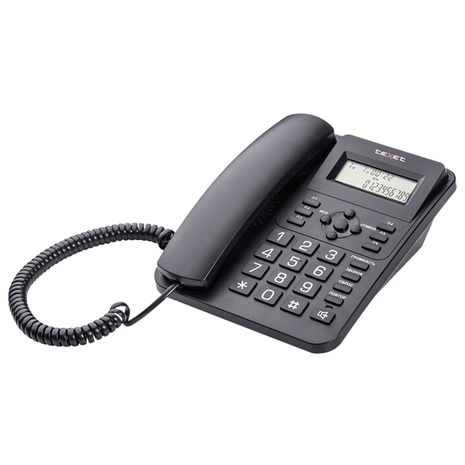 Телефон TEXET TX-264, АОН, спикерфон, тональный / импульсный режим, часы / будильник, SOS, повтор, черный