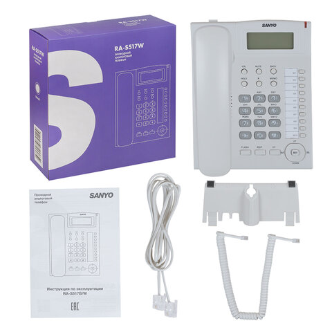Телефон SANYO RA-S517W, спикерфон, память 30 номеров, тональный / импульсный режим, белый - фото 5