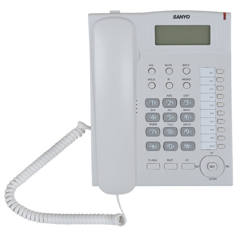 Телефон SANYO RA-S517W, спикерфон, память 30 номеров, тональный / импульсный режим, белый