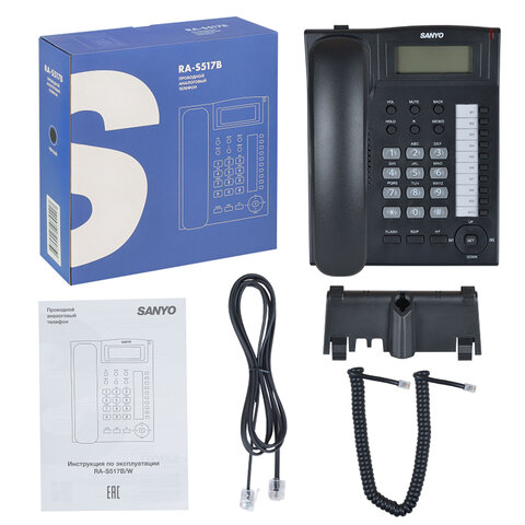 Телефон SANYO RA-S517B, спикерфон, память 30 номеров, тональный / импульсный режим, черный - фото 5