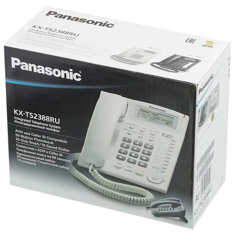 Телефон PANASONIC KX-TS2388RUW, АОН, спикерфон, память 50 номеров в справочнике, тональный/импульсный режим, белый - фото 6