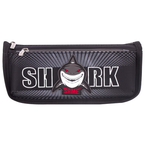 Пенал мягкий ЮНЛАНДИЯ, 2 отделения, полиэстер, "Shark", черный, 21х6х9 см, 270271 - фото 2