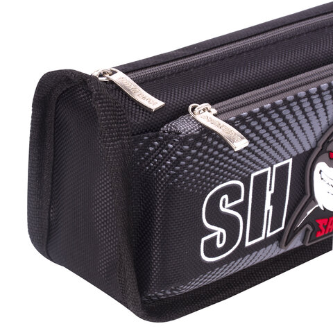 Пенал мягкий ЮНЛАНДИЯ, 2 отделения, полиэстер, "Shark", черный, 21х6х9 см, 270271 - фото 5