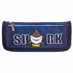 Пенал мягкий ЮНЛАНДИЯ, 2 отделения, полиэстер, "Shark", синий, 21х6х9 см, 270272